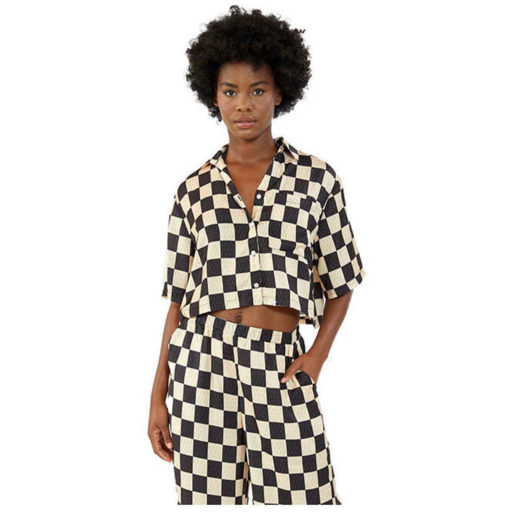 Plush Apparel Women’s Silk Checker crop top + wide leg pants Loungewear